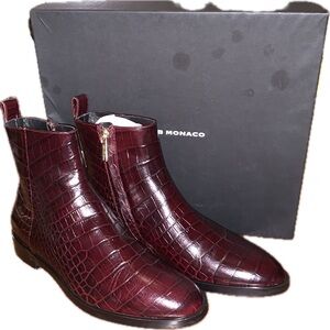Club Monaco Trycia Dark Burgundy Crocodile Leather Ankle Boots 36 Made In Italy